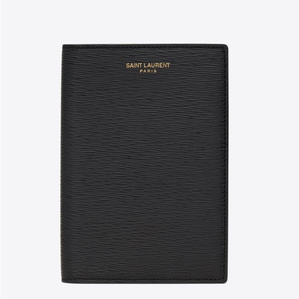 SAINT LAURENT PARIS PASSPORT CASE IN RIPPLE-EMBOSSED LEATHER